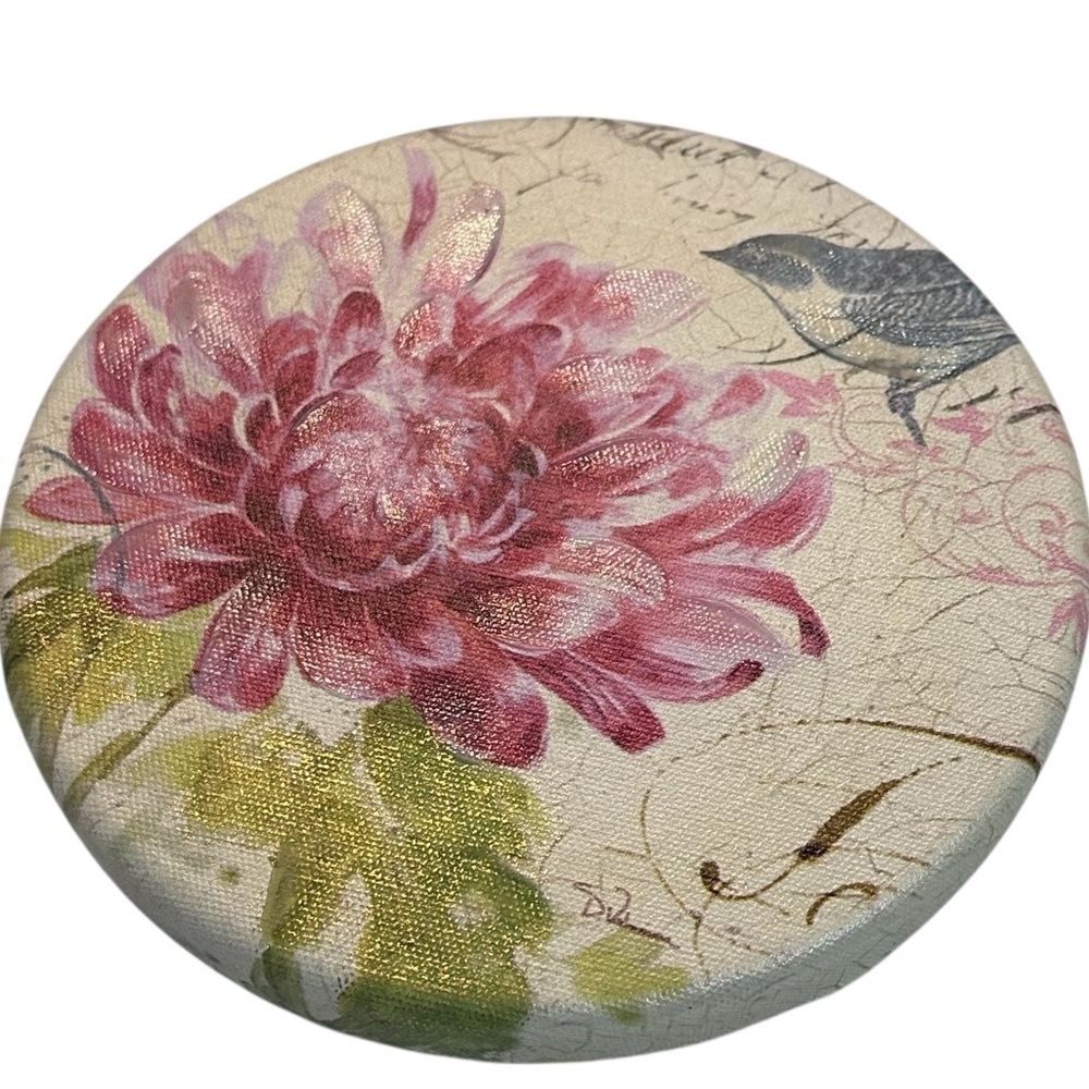 Dorothy Valmaison Round Floral Wall Art – Mixed Media Canvas –‎ 9.5 Inches